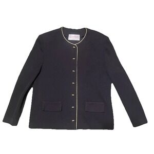Castleberry Vintage Knit Blazer Black Gold Button Lady‎ Like Old Money Size M